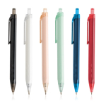 Driehoekige pen van plastic met transparante details, blauwe inkt