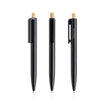 Pen van gerecycled plastic met bamboeknop, blauwe inkt kleur zwart