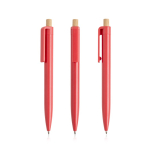 Pen van gerecycled plastic met bamboeknop, blauwe inkt kleur rood
