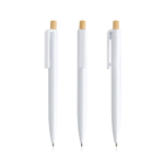 Pen van gerecycled plastic met bamboeknop, blauwe inkt kleur wit