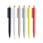 Pen van gerecycled plastic met bamboeknop, blauwe inkt