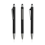 Eco-pen van herbruikbaar plastic met rubberen afwerking, blauwe inkt kleur zwart