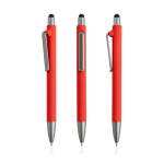 Eco-pen van herbruikbaar plastic met rubberen afwerking, blauwe inkt kleur rood