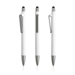 Eco-pen van herbruikbaar plastic met rubberen afwerking, blauwe inkt kleur wit