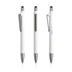 Eco-pen van herbruikbaar plastic met rubberen afwerking, blauwe inkt kleur wit