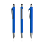 Eco-pen van herbruikbaar plastic met rubberen afwerking, blauwe inkt kleur koningsblauw
