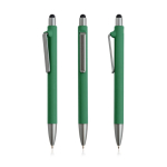 Eco-pen van herbruikbaar plastic met rubberen afwerking, blauwe inkt kleur donkergroen