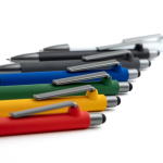 Eco-pen van herbruikbaar plastic met rubberen afwerking, blauwe inkt