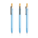 Pen van oceaanplastic met bamboeklikmechanisme, blauwe inkt kleur turkoois