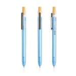 Pen van oceaanplastic met bamboeklikmechanisme, blauwe inkt kleur turkoois