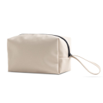 Toilettas van synthetisch leer met hoofdvak met ritssluiting kleur beige