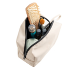 Toilettas van synthetisch leer met hoofdvak met ritssluiting kleur beige