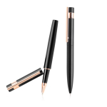 Set van pen en rollerpen met roségouden details, zwarte inkt kleur zwart