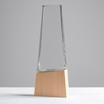Gestileerde glazen trofee met houten voet die elegantie uitstraalt