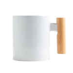 Keramische mok ideaal voor sublimatie met houten handvat 325ml kleur wit