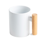 Keramische mok ideaal voor sublimatie met houten handvat 325ml kleur wit