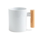 Keramische mok ideaal voor sublimatie met houten handvat 325ml kleur wit
