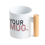 Keramische mok ideaal voor sublimatie met houten handvat 325ml kleur wit