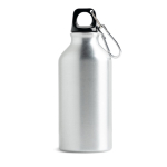 Fles van gerecycled aluminium met gekleurde dop en karabijnhaak 400ml kleur zwart