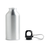 Fles van gerecycled aluminium met gekleurde dop en karabijnhaak 400ml kleur zwart