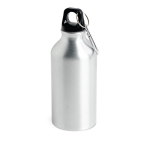 Fles van gerecycled aluminium met gekleurde dop en karabijnhaak 400ml kleur zwart