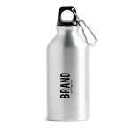 Fles van gerecycled aluminium met gekleurde dop en karabijnhaak 400ml kleur zwart