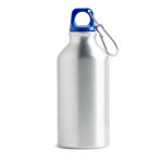 Fles van gerecycled aluminium met gekleurde dop en karabijnhaak 400ml kleur koningsblauw