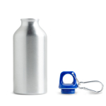 Fles van gerecycled aluminium met gekleurde dop en karabijnhaak 400ml kleur koningsblauw