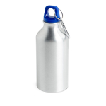 Fles van gerecycled aluminium met gekleurde dop en karabijnhaak 400ml kleur koningsblauw