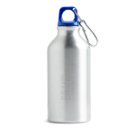Fles van gerecycled aluminium met gekleurde dop en karabijnhaak 400ml kleur koningsblauw