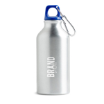 Fles van gerecycled aluminium met gekleurde dop en karabijnhaak 400ml kleur koningsblauw