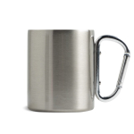 Dubbelwandige mok van gerecycled rvs met karabijnhaak 300ml kleur zilver