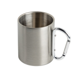 Dubbelwandige mok van gerecycled rvs met karabijnhaak 300ml kleur zilver