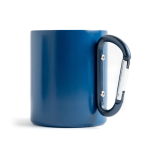 Dubbelwandige mok van gerecycled rvs met karabijnhaak 300ml kleur marineblauw