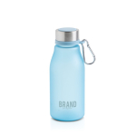 Matte fles van gerecycled plastic met karabijnhaak 350ml kleur turkoois