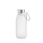 Matte fles van gerecycled plastic met karabijnhaak 350ml kleur doorschijnend