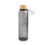 Matte drinkfles van gerecycled plastic met bamboedeksel 350ml kleur zwart