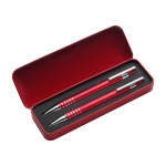 Metalen etui met 1 vulpotlood en 1 zwarte inkt balpen kleur rood derde weergave