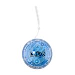 Transparante jojo die oplicht bij gebruik, met wit koord kleur ultramarijn blauw met jouw bedrukking