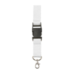 Polyester lanyard met karabijnhaak en sleutelhanger in diverse kleuren kleur wit eerste weergave