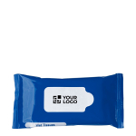 Personaliseerbare plastic zakje met 10 vochtige doekjes kleur ultramarijn blauw met jouw bedrukking