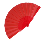 Polyester waaier in kleuren met personaliseerbaar plastic handvat kleur rood