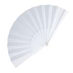 Polyester waaier in kleuren met personaliseerbaar plastic handvat kleur wit