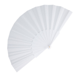 Polyester waaier in kleuren met personaliseerbaar plastic handvat kleur wit tweede weergave