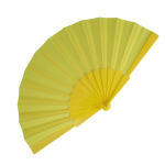 Polyester waaier in kleuren met personaliseerbaar plastic handvat kleur geel tweede weergave