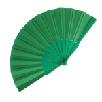 Polyester waaier in kleuren met personaliseerbaar plastic handvat kleur groen
