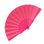 Polyester waaier in kleuren met personaliseerbaar plastic handvat kleur roze