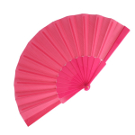 Polyester waaier in kleuren met personaliseerbaar plastic handvat kleur roze tweede weergave