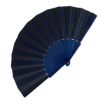 Polyester waaier in kleuren met personaliseerbaar plastic handvat kleur donkerblauw