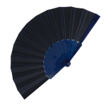Polyester waaier in kleuren met personaliseerbaar plastic handvat kleur donkerblauw tweede weergave